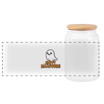 Happy Halloween Geist - Panorama Keksdose mit Holzdeckel - Weiß - Vorne