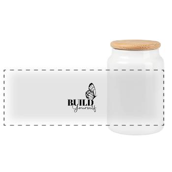 Build Yourself Motivational Butterfly Tee - Panorama Keksdose mit Holzdeckel - Weiß - Vorne