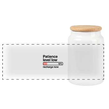 Patience Level Low – Ladebalken T-Shirt - Panorama Keksdose mit Holzdeckel - Weiß - Vorne
