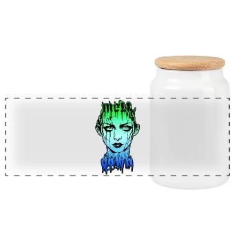 MELTDOWN: Melting face in overload - Panoramic Cookie Jar with Wooden Lid - white - Front