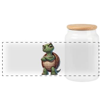 Skeptical Naughty Cartoon Turtle Funny - Panoramic Cookie Jar with Wooden Lid - white - Front