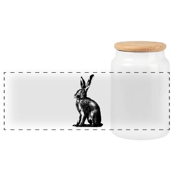 European hare / rabbit - Panoramic Cookie Jar with Wooden Lid - white - Front