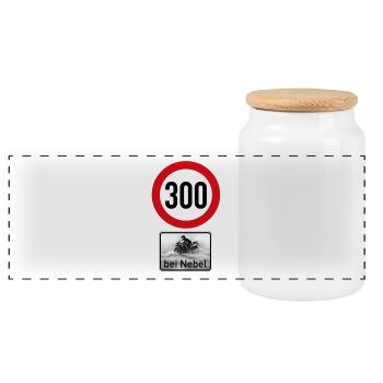 Tempolimit: 300 km/h bei Nebel (Biker Humor) - Panorama Keksdose mit Holzdeckel - Weiß - Vorne