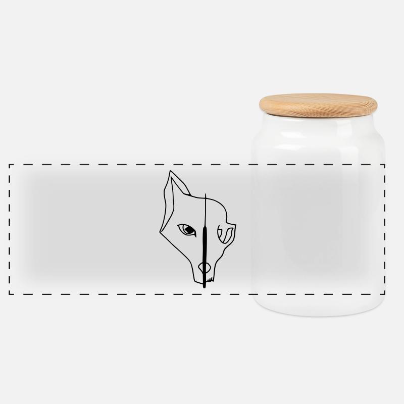 Fox skull - Panoramic Cookie Jar with Wooden Lid - white