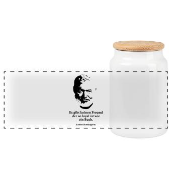 Hemingway: Il n'y a pas un ami est si loyal - Boîte à biscuits avec couvercle en bois - blanc - Devant