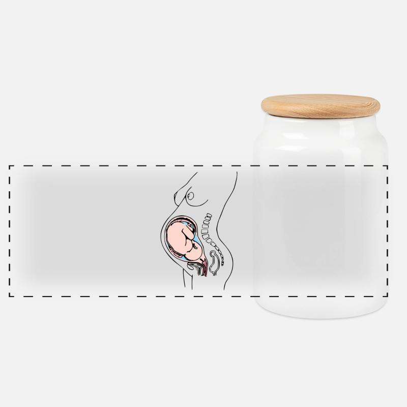 Pregnant - Panoramic Cookie Jar with Wooden Lid - white