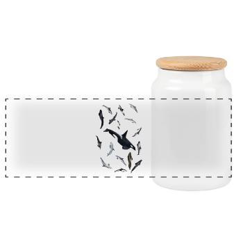 Delfine und Orcas - Delphine rundum - Dauphins - Panorama Keksdose mit Holzdeckel - Weiß - Vorne