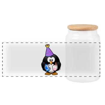 Geburtstag Pinguin - Panorama Keksdose mit Holzdeckel - Weiß - Vorne