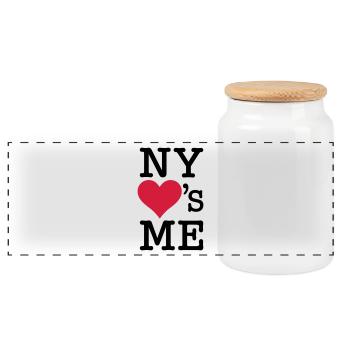 NY New York Loves Me - Panorama Keksdose mit Holzdeckel - Weiß - Vorne
