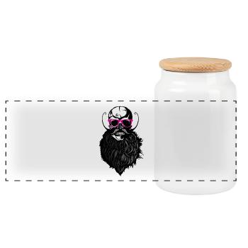 head of death hipster bald crane logo anarchy slu - Panoramic Cookie Jar with Wooden Lid - white - Front