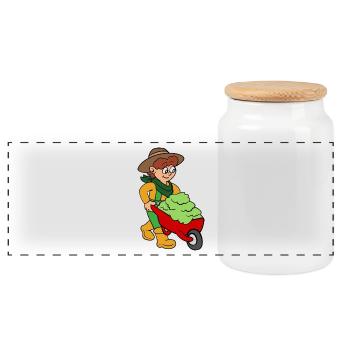 Gardener with wheelbarrow - Panoramic Cookie Jar with Wooden Lid - white - Front