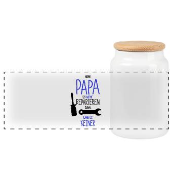 Papa reparieren keiner Handwerker Familie Garage - Panorama Keksdose mit Holzdeckel - Weiß - Vorne