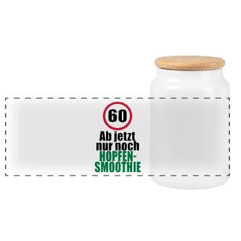 60.Geburtstag jetzt nur noch Hopfensmoothie Bier - Panorama Keksdose mit Holzdeckel - Weiß - Vorne