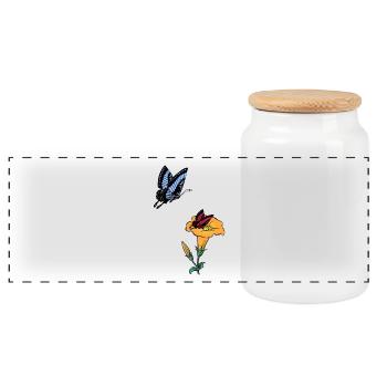 Flowers butterflies spring nature - Panoramic Cookie Jar with Wooden Lid - white - Front