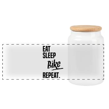 EAT SLEEP BIKE - Panoramic Cookie Jar with Wooden Lid - white - Front