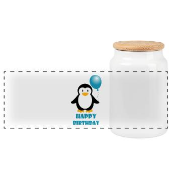 Joyeux anniversaire cadeau de pingouin anniversaire - Boîte à biscuits avec couvercle en bois - blanc - Devant