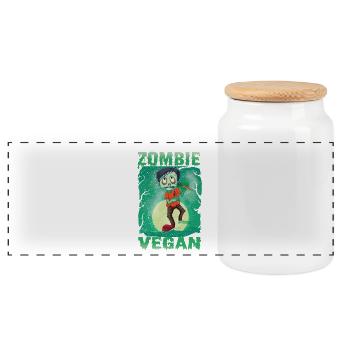 Vegan vegetarian animal welfare gift idea - Panoramic Cookie Jar with Wooden Lid - white - Front