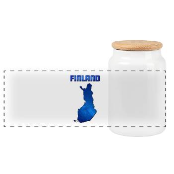 Blaue Finnland Karte - Panorama Keksdose mit Holzdeckel - Weiß - Vorne
