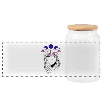 Anime Girl Moon - Panoramic Cookie Jar with Wooden Lid - white - Front