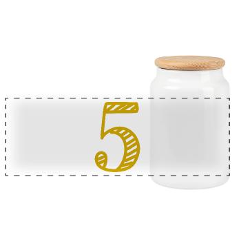 5 YEARS. 5th ANNIVERSARY. BIRTHDAY 5 YEARS. FIVE - Panoramic Cookie Jar with Wooden Lid - white - Front