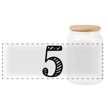 5 YEARS. 5th ANNIVERSARY. BIRTHDAY 5 YEARS. 5 - Panoramic Cookie Jar with Wooden Lid - white - Front