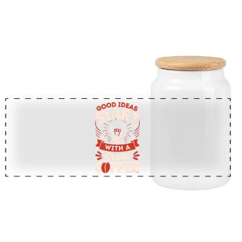 Good ideas start with a good coffee- Red - Panoramic Cookie Jar with Wooden Lid - white - Front