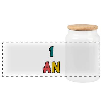 1. 1 AN. 1er ANNIVERSAIRE. ANNIVERSAIRE 1 AN. ANNI - Boîte à biscuits avec couvercle en bois - blanc - Devant