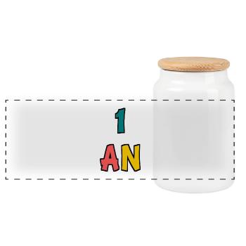 1. 1 AN. 1er ANNIVERSAIRE. ANNIVERSAIRE 1 AN - Boîte à biscuits avec couvercle en bois - blanc - Devant