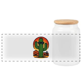 Cactus in sunset with sunglasses - Panoramic Cookie Jar with Wooden Lid - white - Front