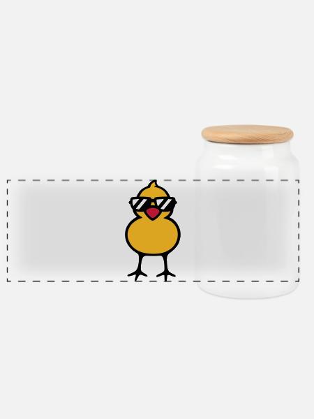 cool chick (rd) - Panoramic Cookie Jar with Wooden Lid - white