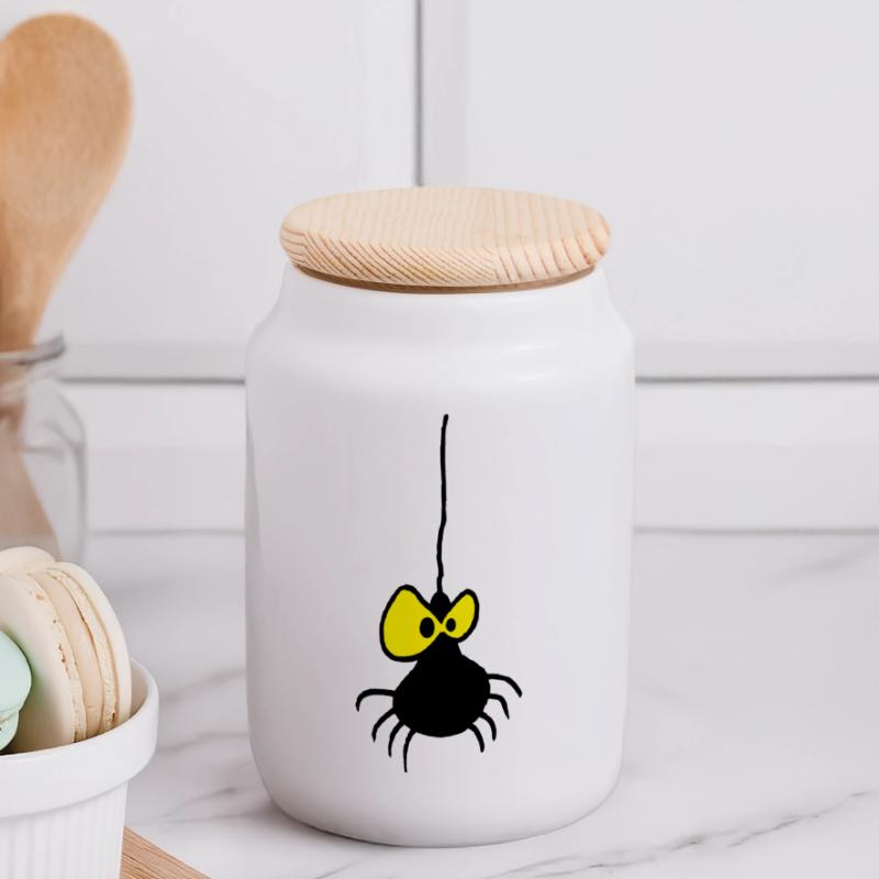 Grumpy Spider Two-Color Design Panoramic Cookie Jar with Wooden Lid
