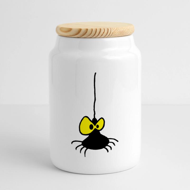 Grumpy Spider Two-Color Design Panoramic Cookie Jar with Wooden Lid