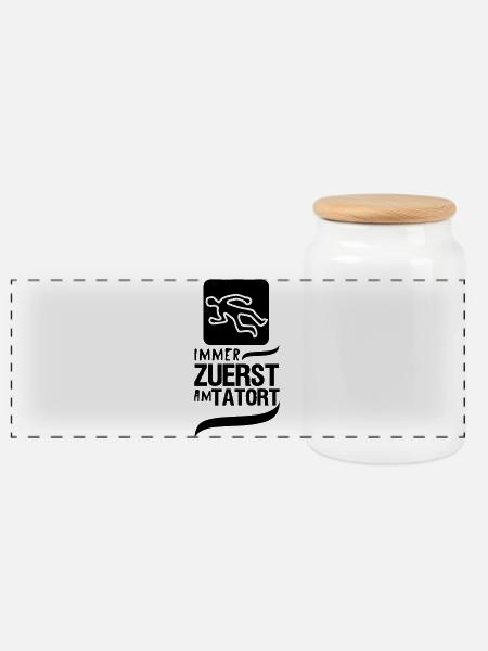 Zuerst am Tatort Polizei Kripo Geschenk Spruch - Panorama Keksdose mit Holzdeckel - Weiß