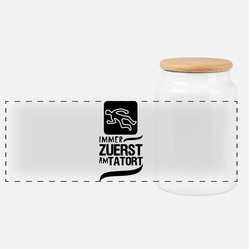 Zuerst am Tatort Polizei Kripo Geschenk Spruch - Panorama Keksdose mit Holzdeckel - Weiß
