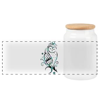 Owl Snowy Owl Watercolor - Panoramic Cookie Jar with Wooden Lid - white - Front