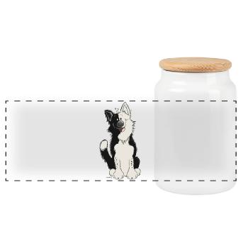 Cute Border Collie - Panoramic Cookie Jar with Wooden Lid - white - Front