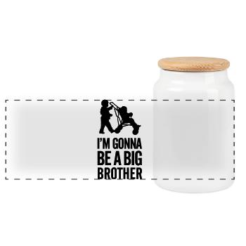 I'm gonna be a big brother baby car - Panoramic Cookie Jar with Wooden Lid - white - Front