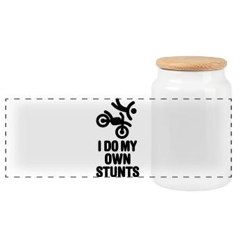 I do my own stunts - motocross off-road - Panoramic Cookie Jar with Wooden Lid - white - Front