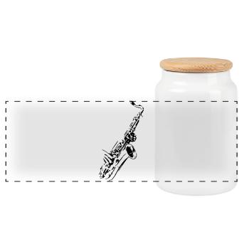 Saxophone music instrument musician band horn * - Panoramic Cookie Jar with Wooden Lid - white - Front