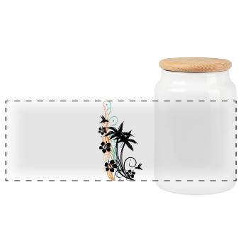 Palmen Hibiskus Kolibri - Panorama Keksdose mit Holzdeckel - Weiß - Vorne
