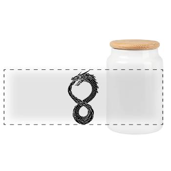 Black Infinite Dragon - Panoramic Cookie Jar with Wooden Lid - white - Front