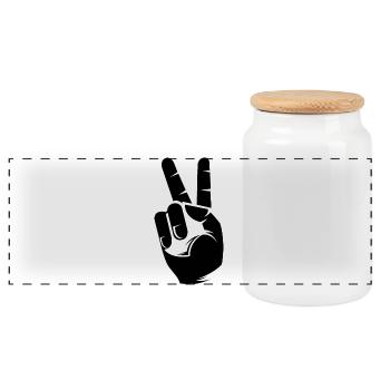 peace Frieden Zeichen Symbol Finger Hand icon Logo - Panorama Keksdose mit Holzdeckel - Weiß - Vorne