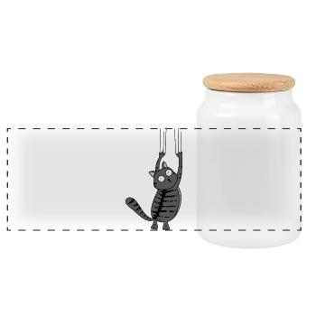 Panic Cat Striped Version - Panorama Keksdose mit Holzdeckel - Weiß - Vorne