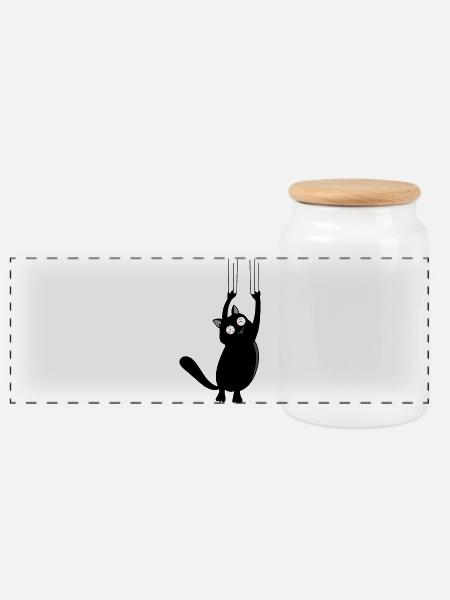 Panic Cat (Black Version) - Panorama Keksdose mit Holzdeckel - Weiß
