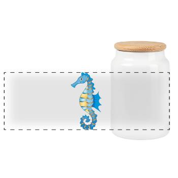 mignon hippocampe bleu dans le style comique - Boîte à biscuits avec couvercle en bois - blanc - Devant