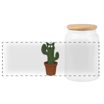 Cat as cactus in flower pot - Panoramic Cookie Jar with Wooden Lid - white - Front
