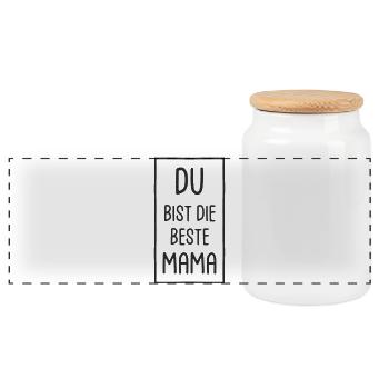Du bist die beste Mama - Muttertag - Panorama Keksdose mit Holzdeckel - Weiß - Vorne