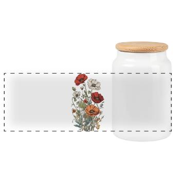 Beautiful Boho Poppy Herbarium Bouquet - Panoramic Cookie Jar with Wooden Lid - white - Front