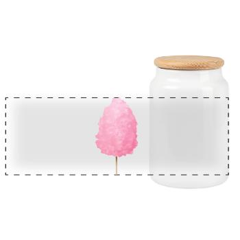 flauschige rosafarbene Zuckerwatte - Panorama Keksdose mit Holzdeckel - Weiß - Vorne