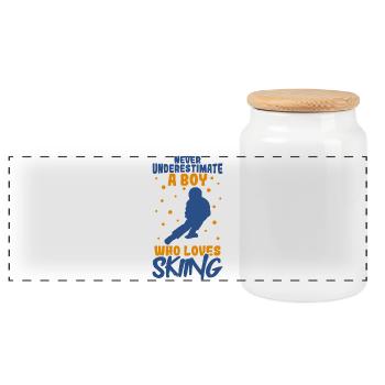 Never underestimate a ski boy - Panoramic Cookie Jar with Wooden Lid - white - Front